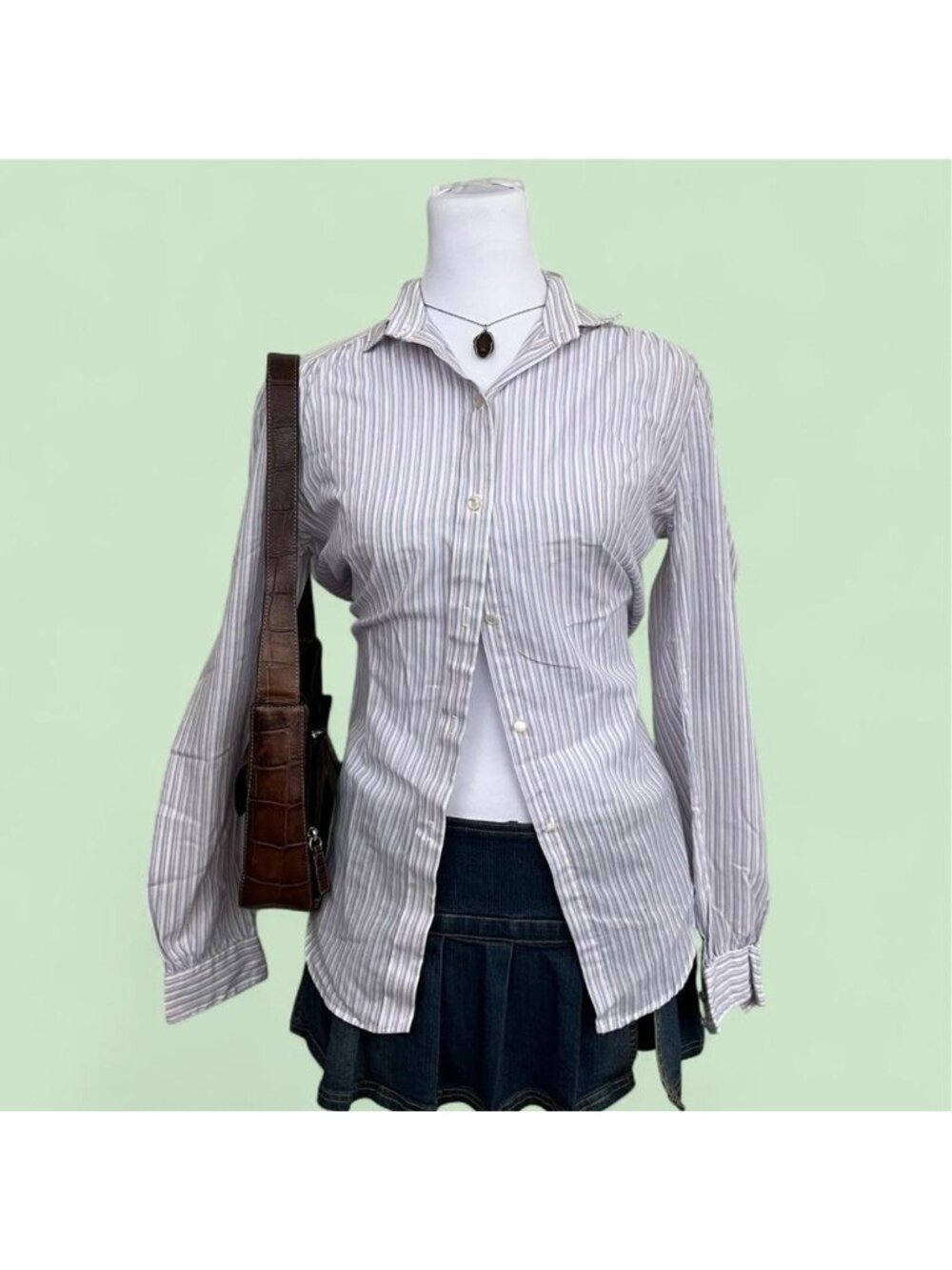 80s blue pink striped preppy classic beachy country club button up shirt